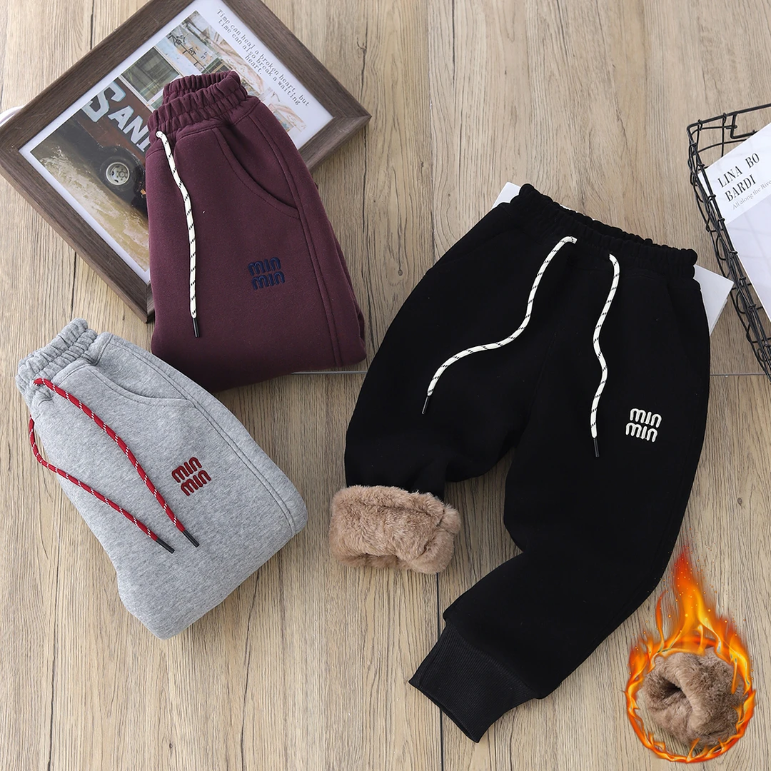 【加厚仿兔毛绒】防兔毛一条过冬中大童男女童裤子冬季儿童休闲长裤