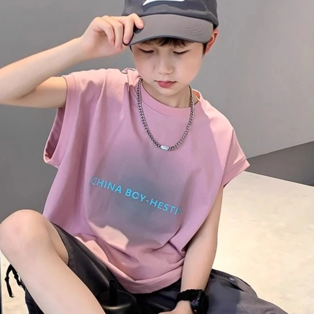 男童套装儿童无袖背心T恤中大童夏季2024新款宽松五分工装裤帅气