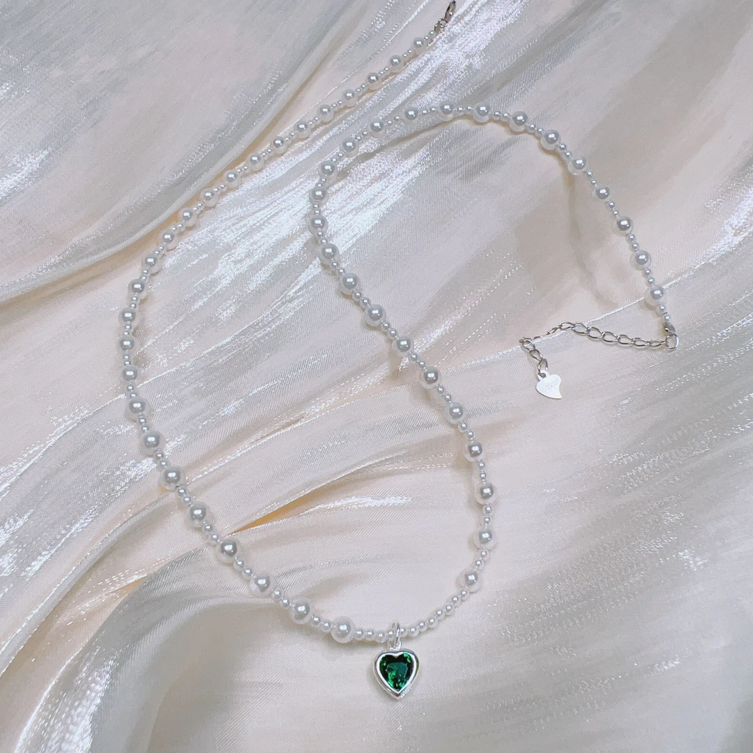 坠链均925银仿珍珠 S925银爱心贝珠套链T130