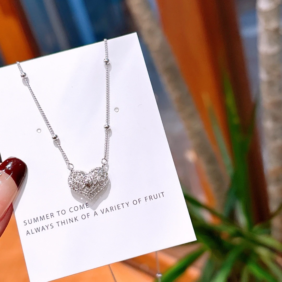 坠链均925银 S925银拉丝爱心套链T243