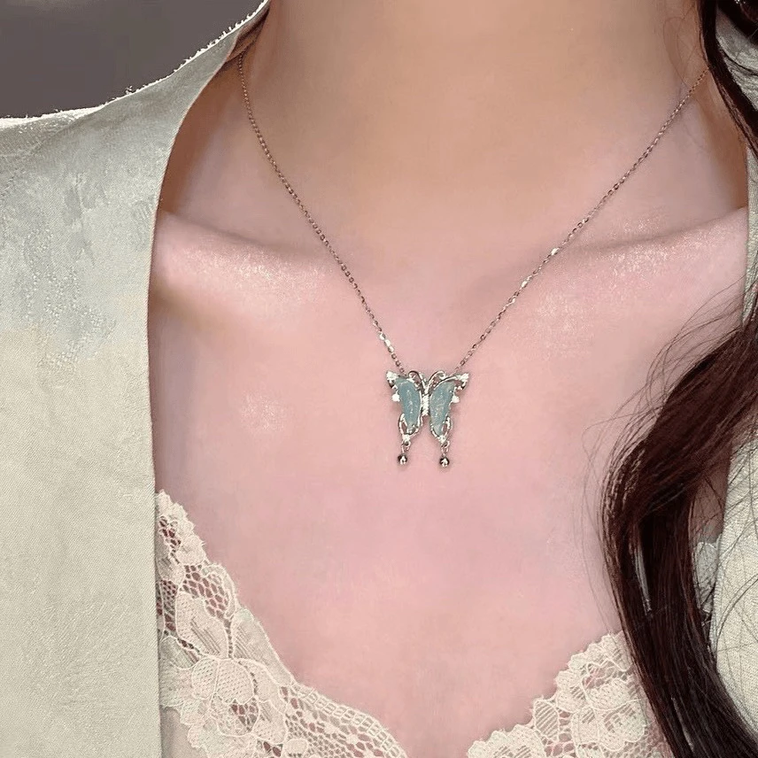 S925银翡翠蝴蝶套链T230