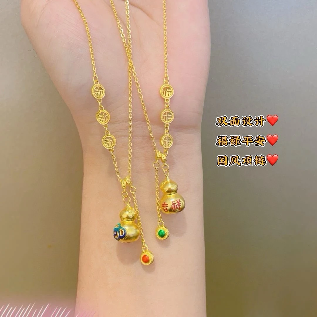 坠链均925银珐琅 S925银立体葫芦流苏套链T365