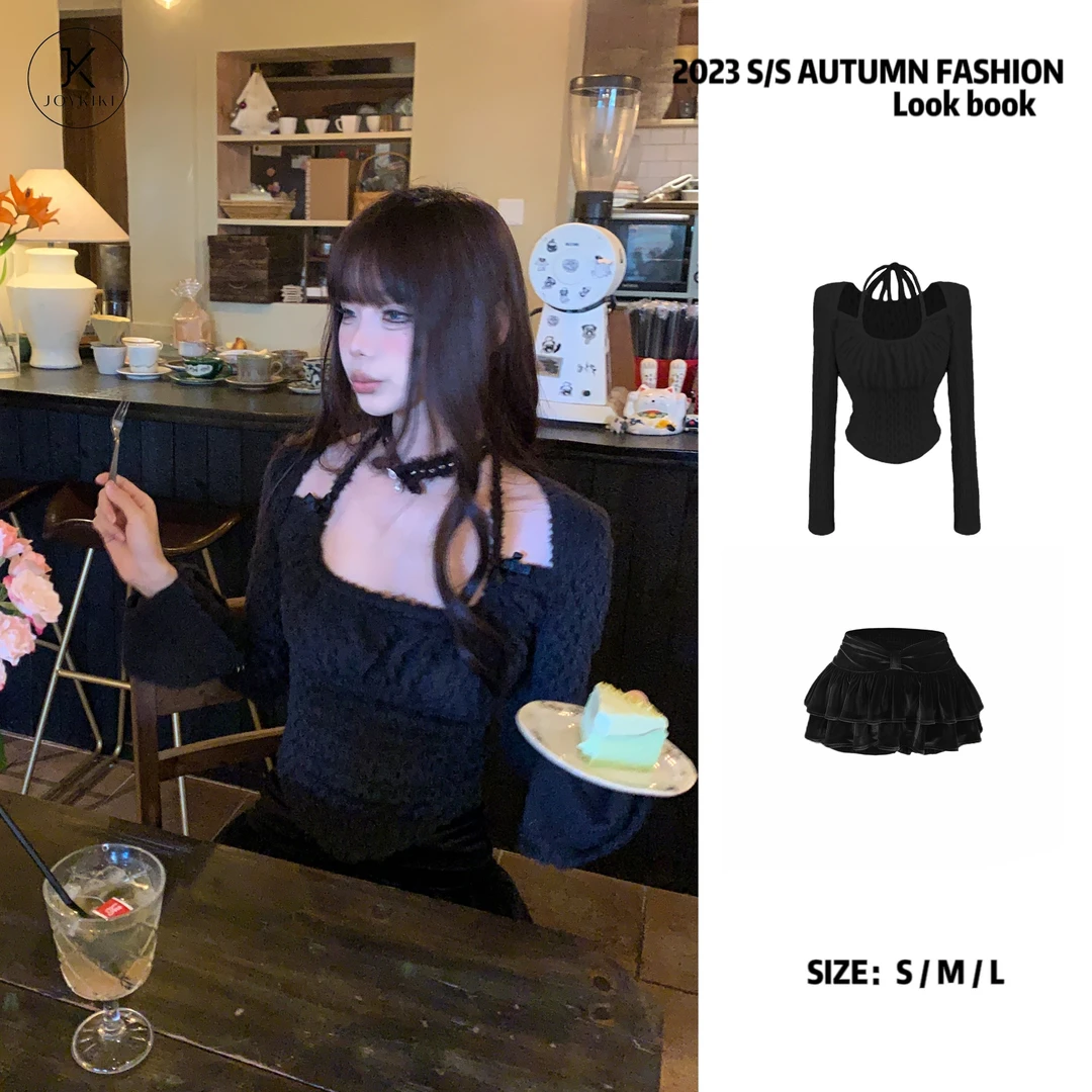 JOY KIKI土豆酱【千金留学生】秋冬软糯磨毛挂脖辣妹上衣 J23D051