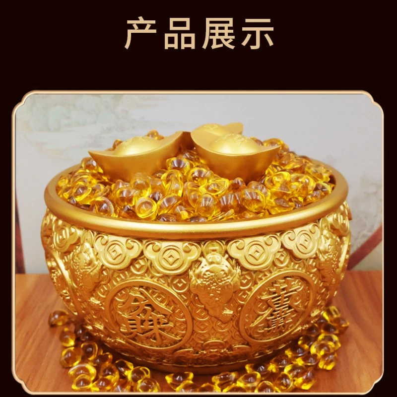 黄铜工艺品创意摆件大号米缸金色金蟾聚宝盆摆件客厅玄关装饰品