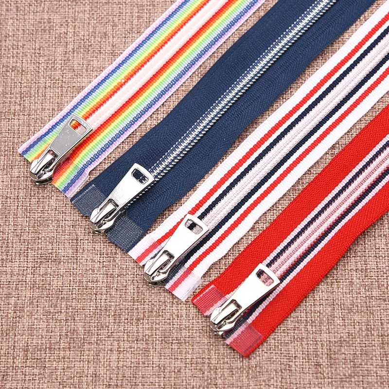 5号彩色条纹拉链衣服裤子多色拉链头配件长款羽绒服双头开尾拉锁