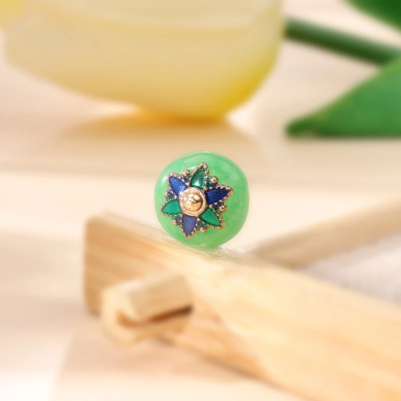 盘扣扣子旗袍唐装汉服复古珠光扣头偏孔树脂仿玉石圆形珠子小纽扣