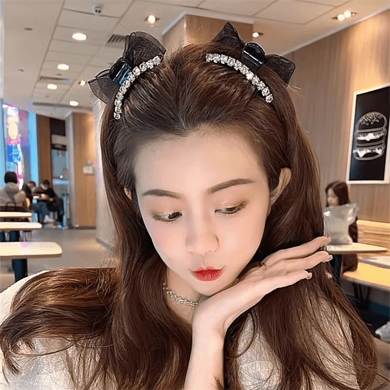 网红2个双面蝴蝶结抓夹网纱刘海夹侧边夹前额可爱公主头碎发夹女