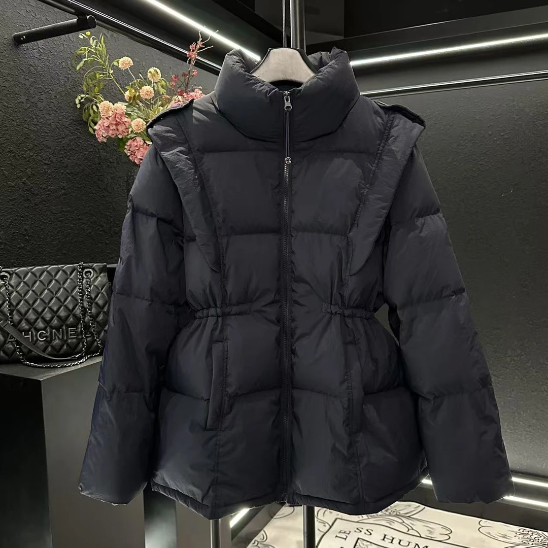 2024冬季新款韩版中长款羽绒服女立领宽松显瘦简约高级保暖外套