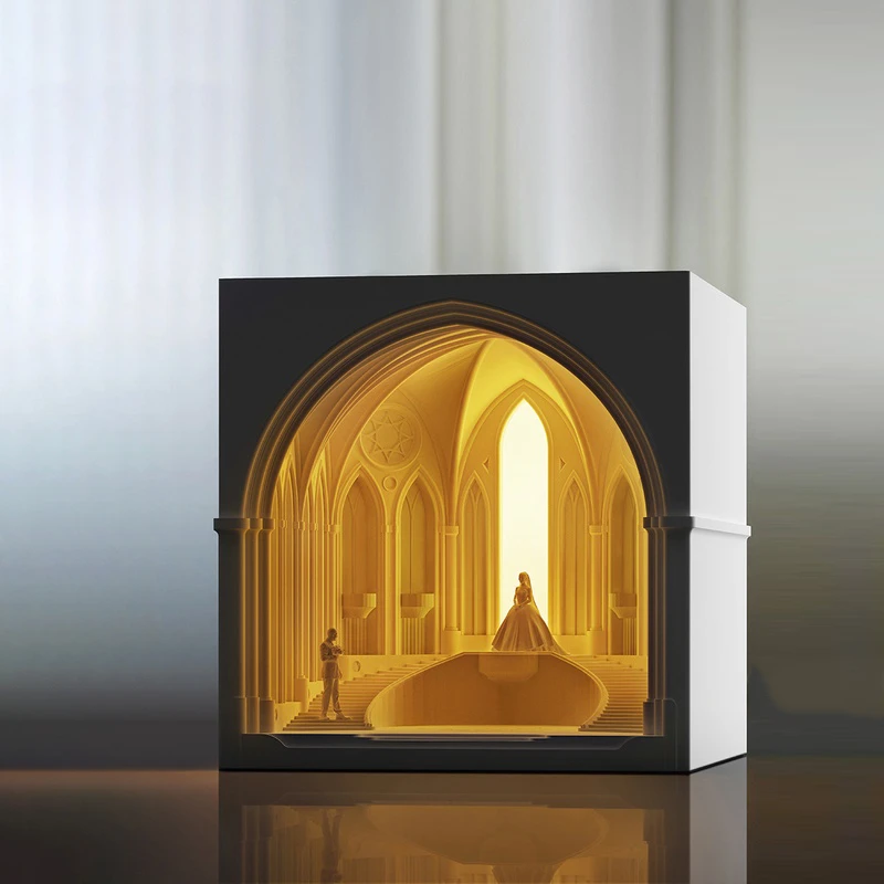 高档轻奢教堂水泥小夜灯设计师建筑家居摆件北欧结婚礼物新婚台灯