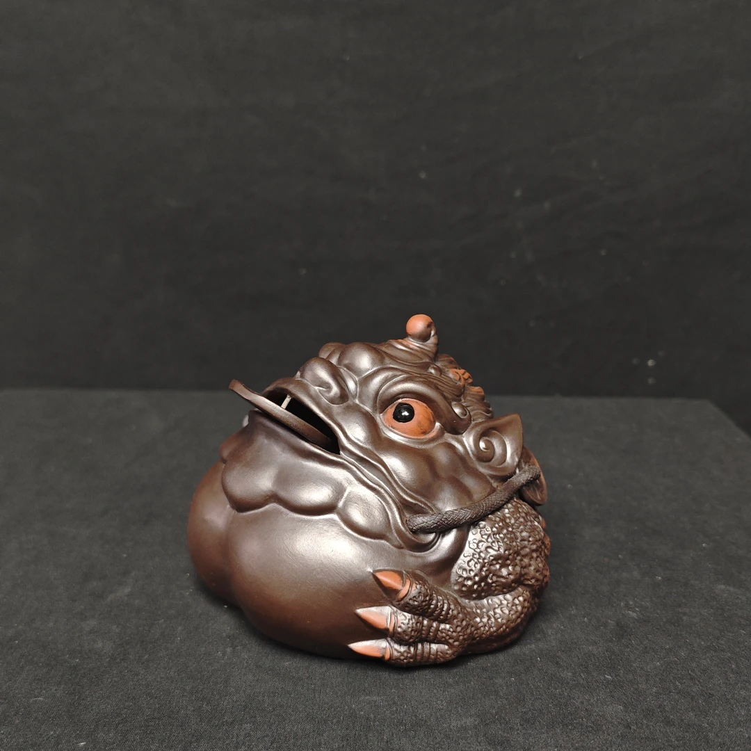 紫砂荣华富贵独角金蟾茶盘座柜子摆件