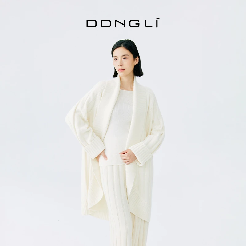 东黎 山羊绒 女士针织百搭气质休闲清影简尚弧摆开衫潮牌时尚4109