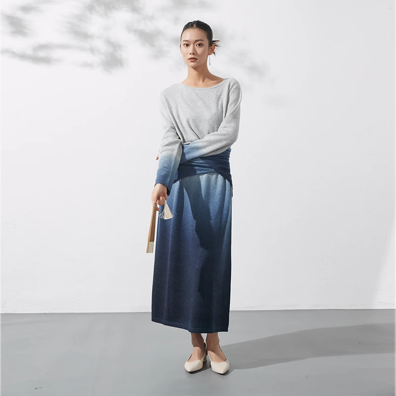 东黎 山羊绒 烟雨江南-渐变长裙3514