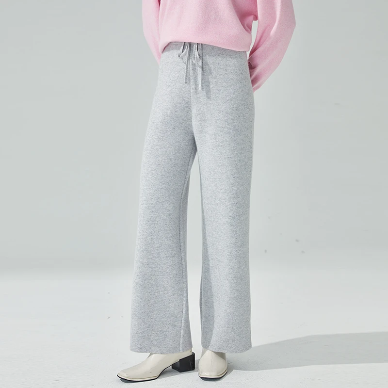 东黎•山羊绒 女士秋冬针织百搭时尚羊绒阔腿裤高腰宽松纯色3075