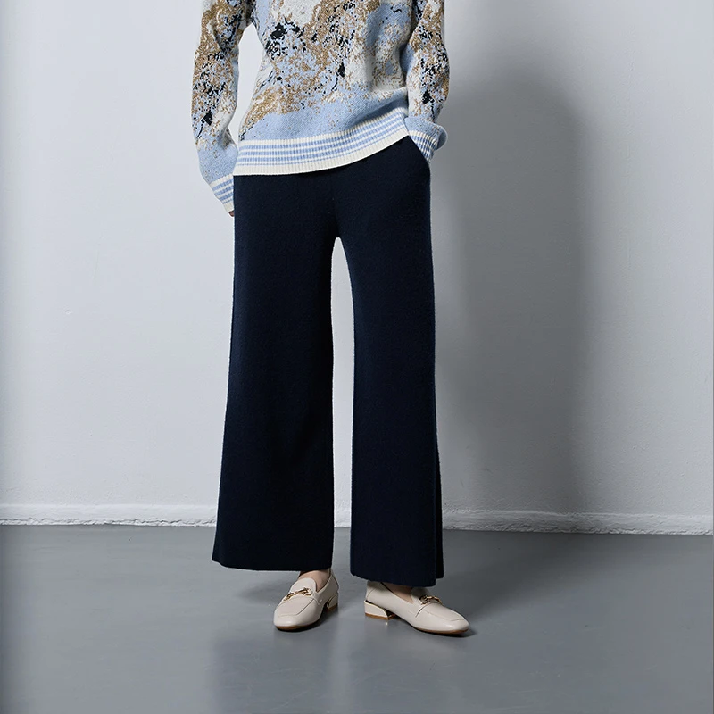 东黎 山羊绒 女士秋冬针织毡化羊绒阔腿裤外穿高腰宽松百搭3071