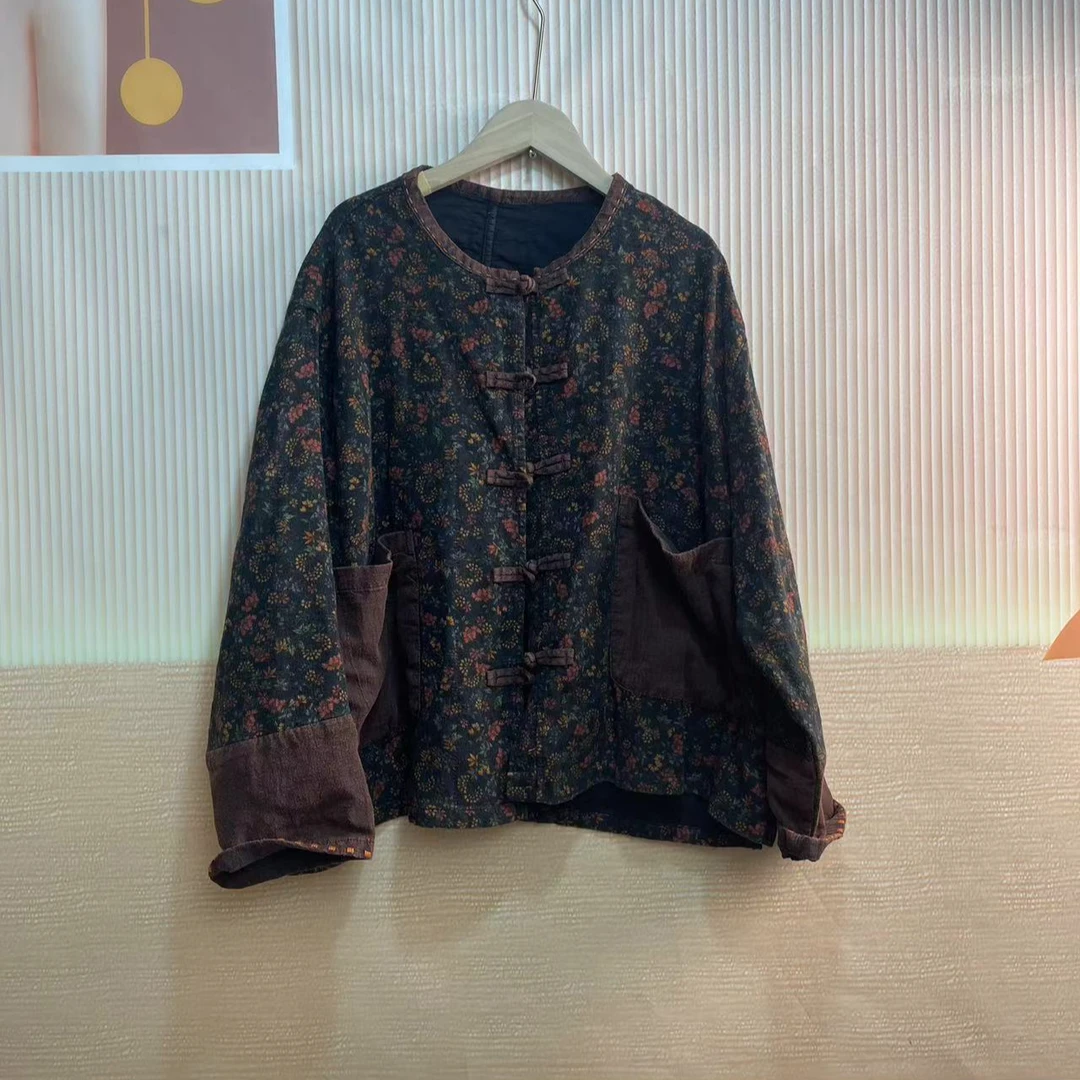 青麻-2024早秋新看上衣60胸我120复古中式圆领提花