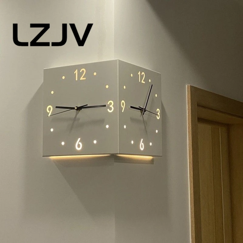 【LZJV】ins风转角钟双面挂钟客厅创意简约现代两面挂钟免打孔时尚