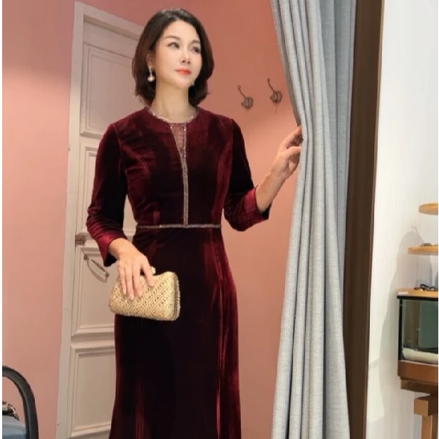 Y-8503喜妈妈气质显瘦时尚长款修身优雅秋冬婚礼宴会喜宴礼服