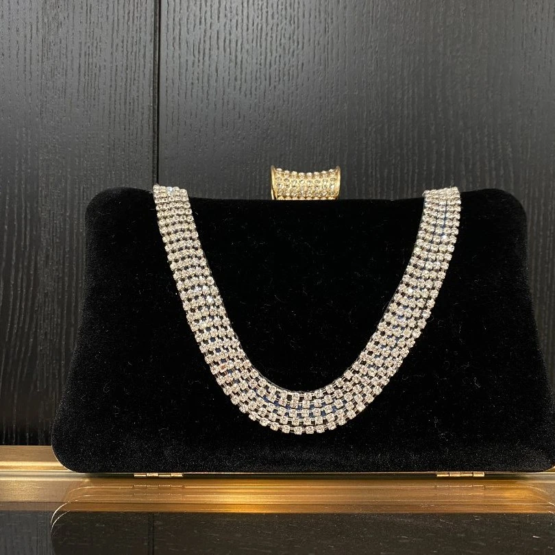 1010-11喜婆婆手提包宴会手拿包镶钻晚宴包黑色气质百搭女士时尚