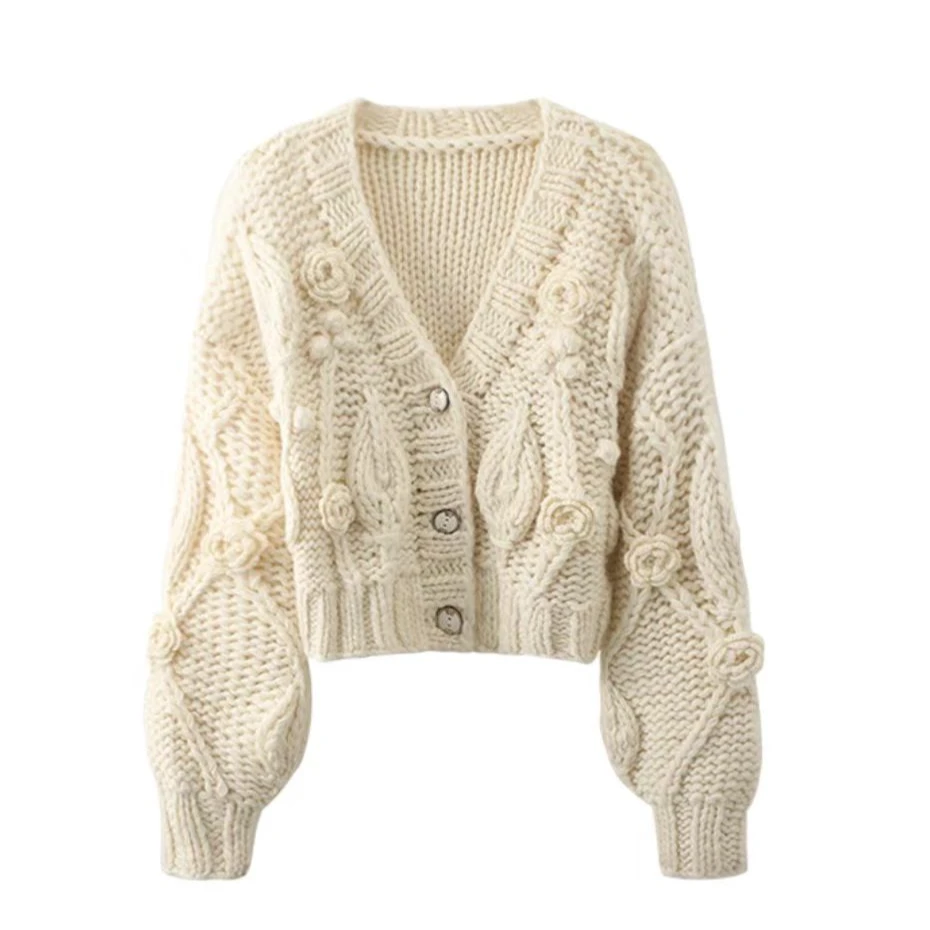 《猪猪出品》2024新款春秋季针织气质长袖时尚百搭宽松秋冬镂空216