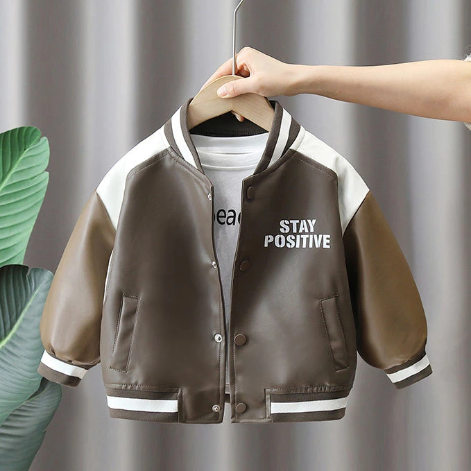 儿童皮夹克2025新款春秋装酷帅男孩机车皮衣宝宝春款潮流拼色外套
