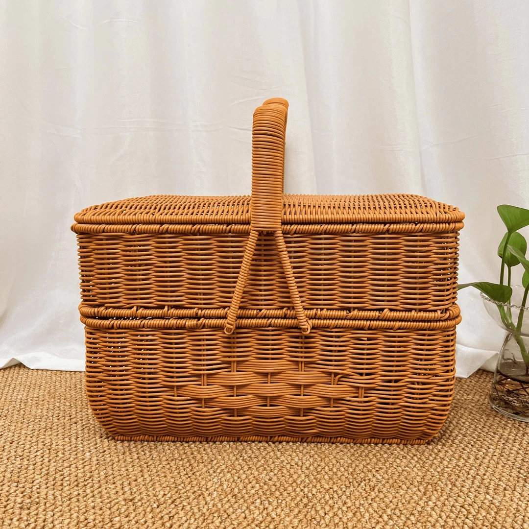 纯手工编织大容量藤编拜拜手提篮家用长方形复古收纳篮编织储物篮