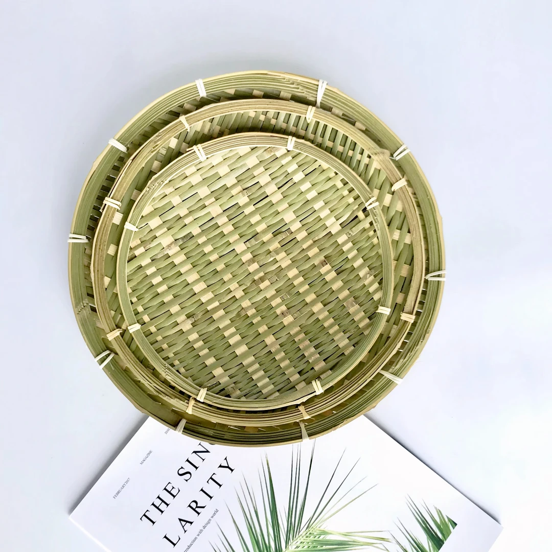 竹编制品簸箕手工农家用晾晒托盘水果茶点篮厨房收纳馍筐馒头筐圆