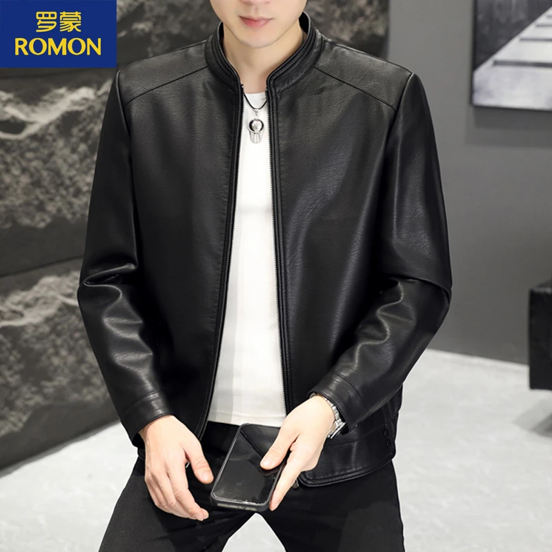Romon/罗蒙新款男士皮衣立领双11好物中青年休闲韩版时尚秋冬加绒