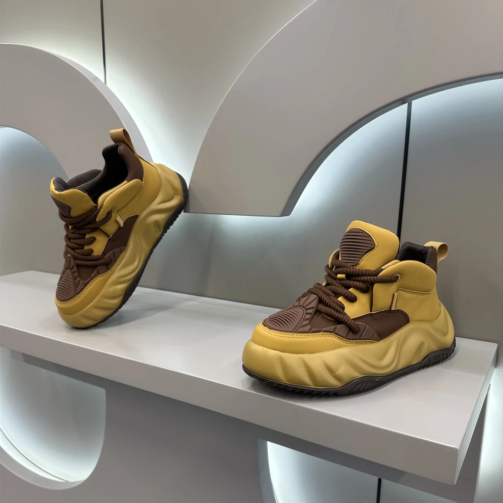 2023秋季爆款轻奢时尚休闲百搭拼色高级感厚底增高男士潮鞋