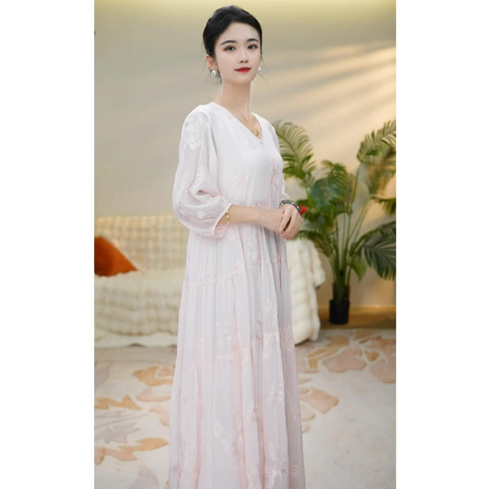 【大作国风】新中式刺绣百搭气质仙气连衣裙-32923
