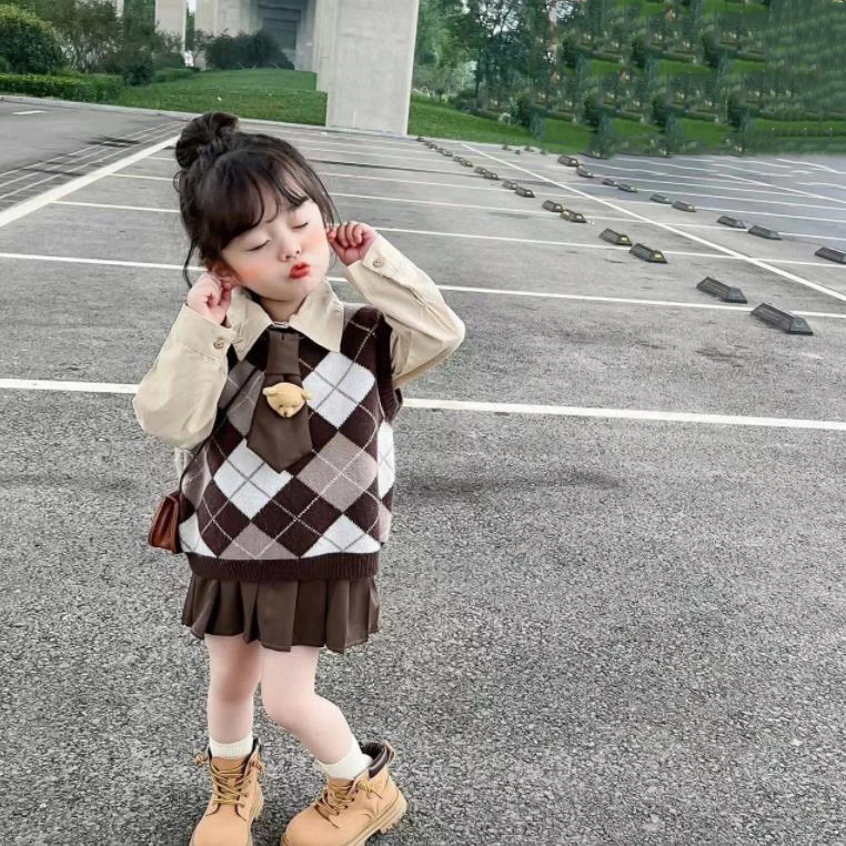 2024新款女童学院风衬衣马甲春秋三件套22618+22619+22620【想想】