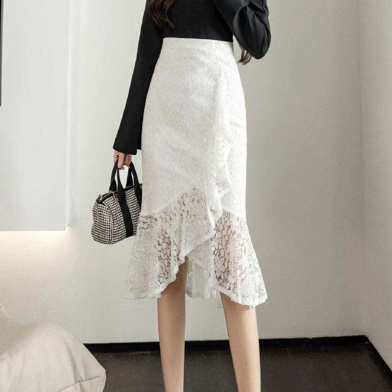 蕾丝鱼尾裙半身裙女夏气质包臀裙2025新款不规则裙子中长款A字裙
