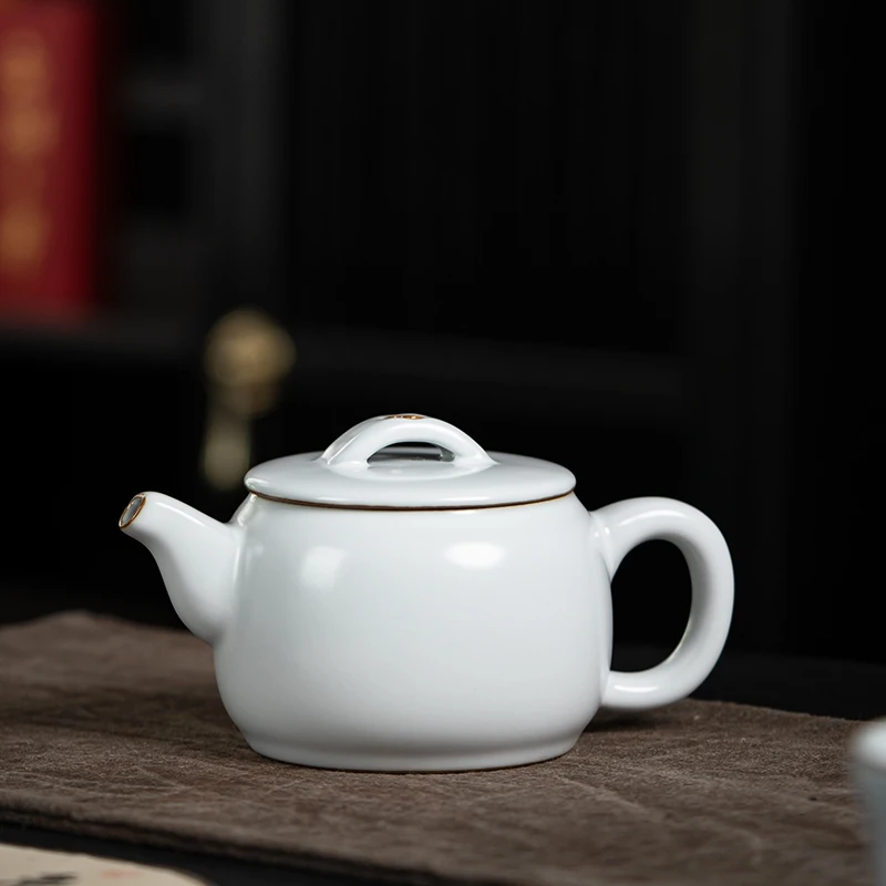 弘茗道 月白汝窑铁胎开片可养 大汉瓦茶壶陶瓷家用泡茶壶原矿玛瑙