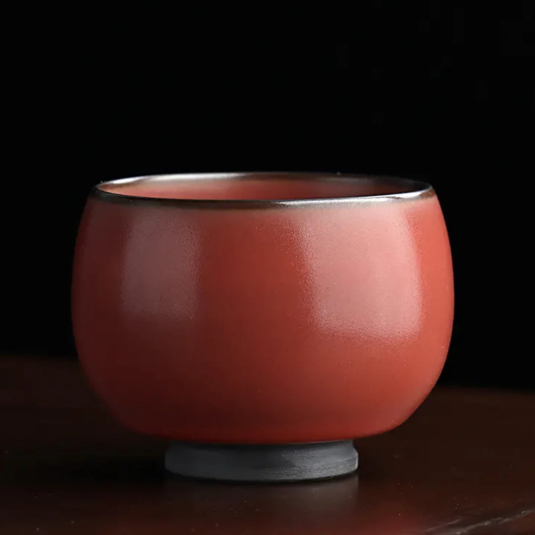 弘茗道 西瓜红汝窑铁胎手工禅定主人杯陶瓷杯子家用喝茶杯