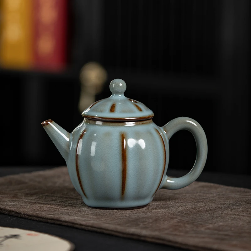 西园堂 铁胎汝窑南瓜壶 手工家用泡茶壶 自带过滤孔 陶瓷功夫茶具