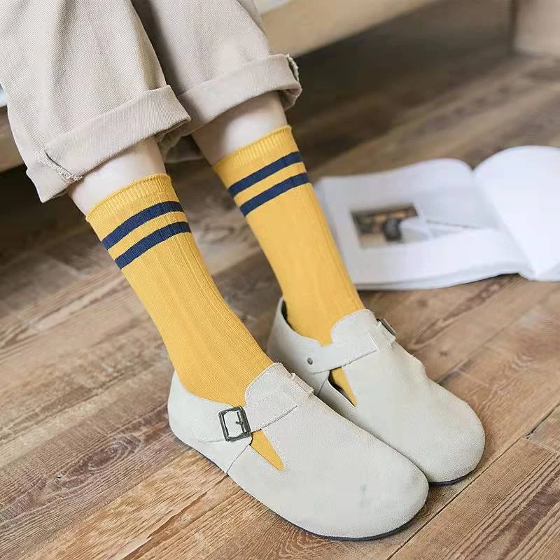 条纹袜两双时尚舒服好穿中筒袜