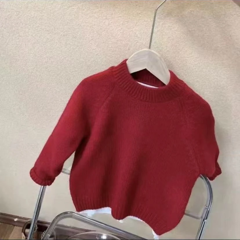 2024儿童秋冬新款纯色针织衫圆领打底衫加厚毛衣男女童装套头