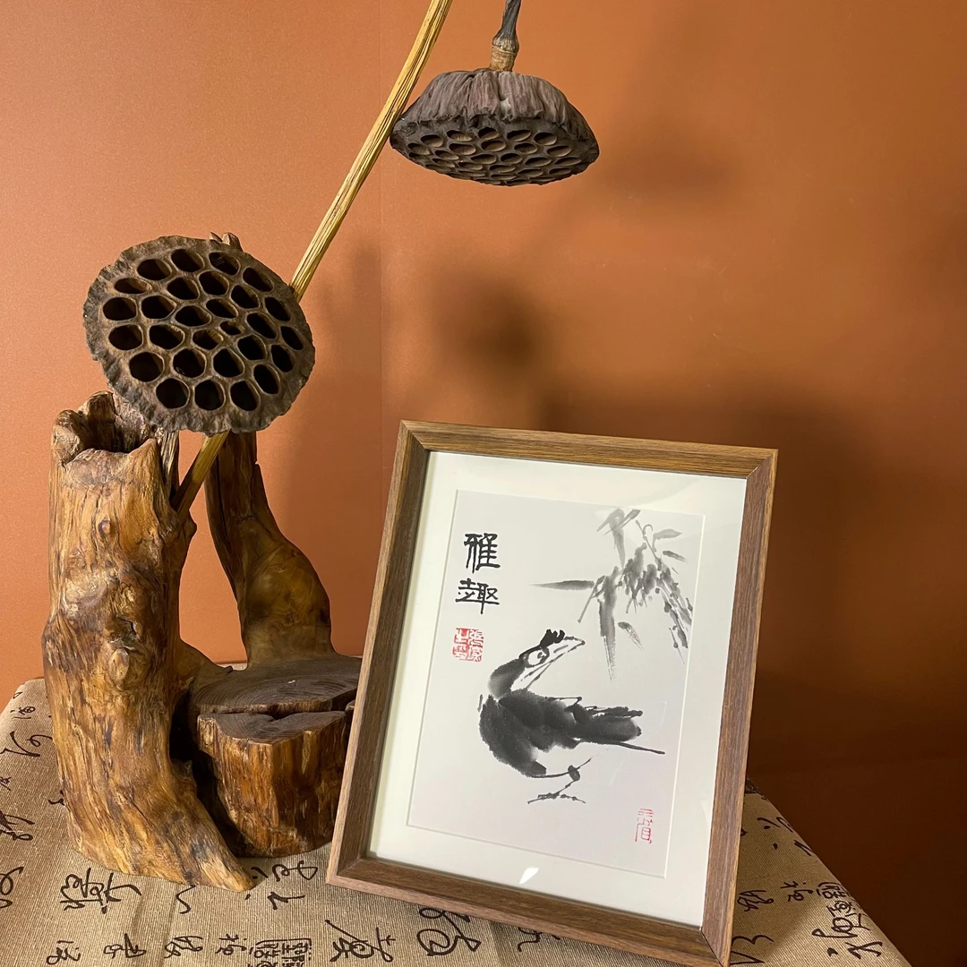 【雅趣】竹子八哥新中式相框真人手绘摆件家居装饰办公桌摆台10寸