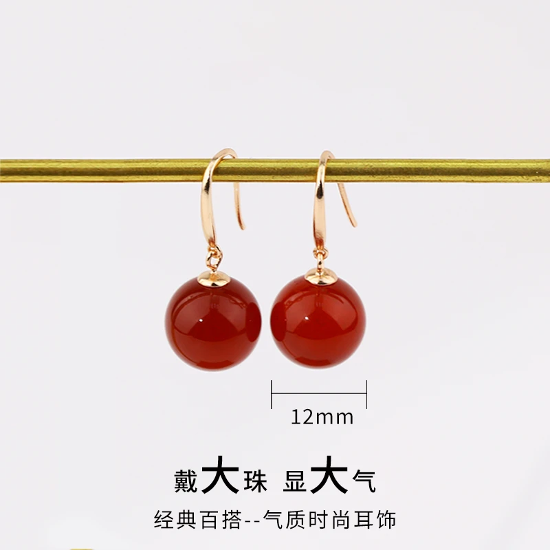 万司珍/8511红玛瑙单珠子耳钩耳饰品s925女士YL00-A3