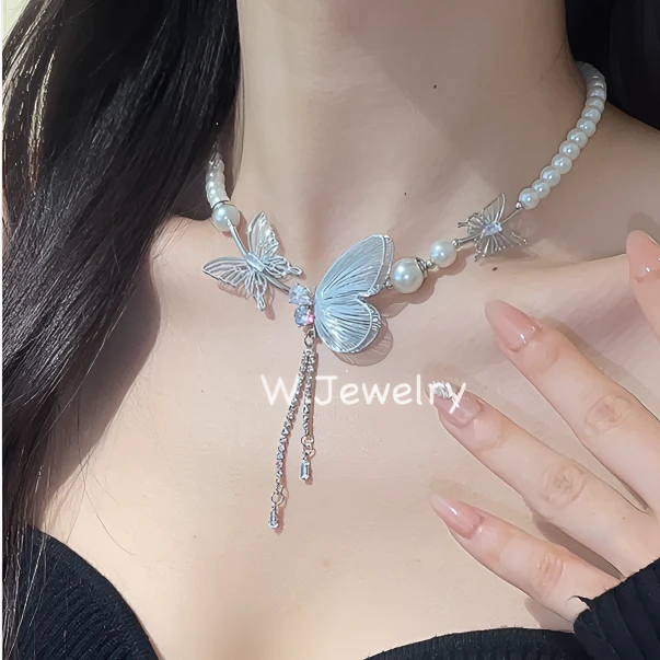 合金项链 小众镂空蝴蝶轻奢颈链气质个性甜美设计感项链百搭ins链