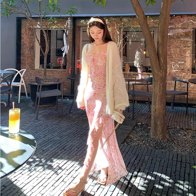 长裙辣妹吊带碎花小众设计款收腰气质纯欲性感蕾丝夏季显瘦连衣裙