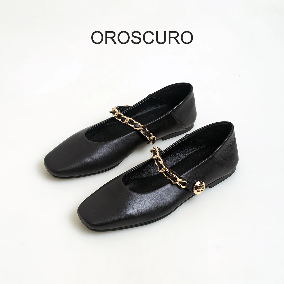 OROSCURO  软底软面.软皮链条玛丽珍平底鞋黑色时尚 1589