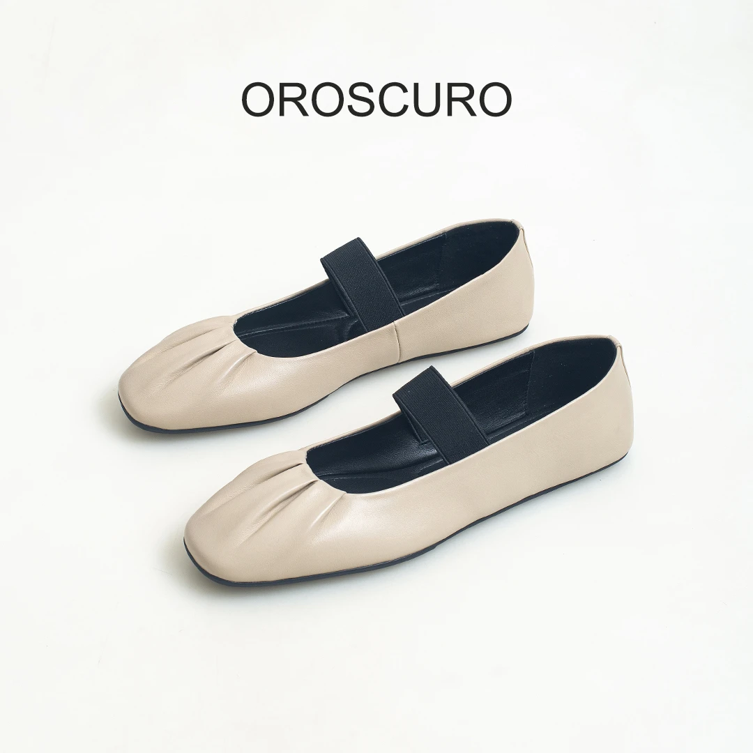 【OROSCURO】新款真皮软底褶皱芭蕾平底单鞋1688