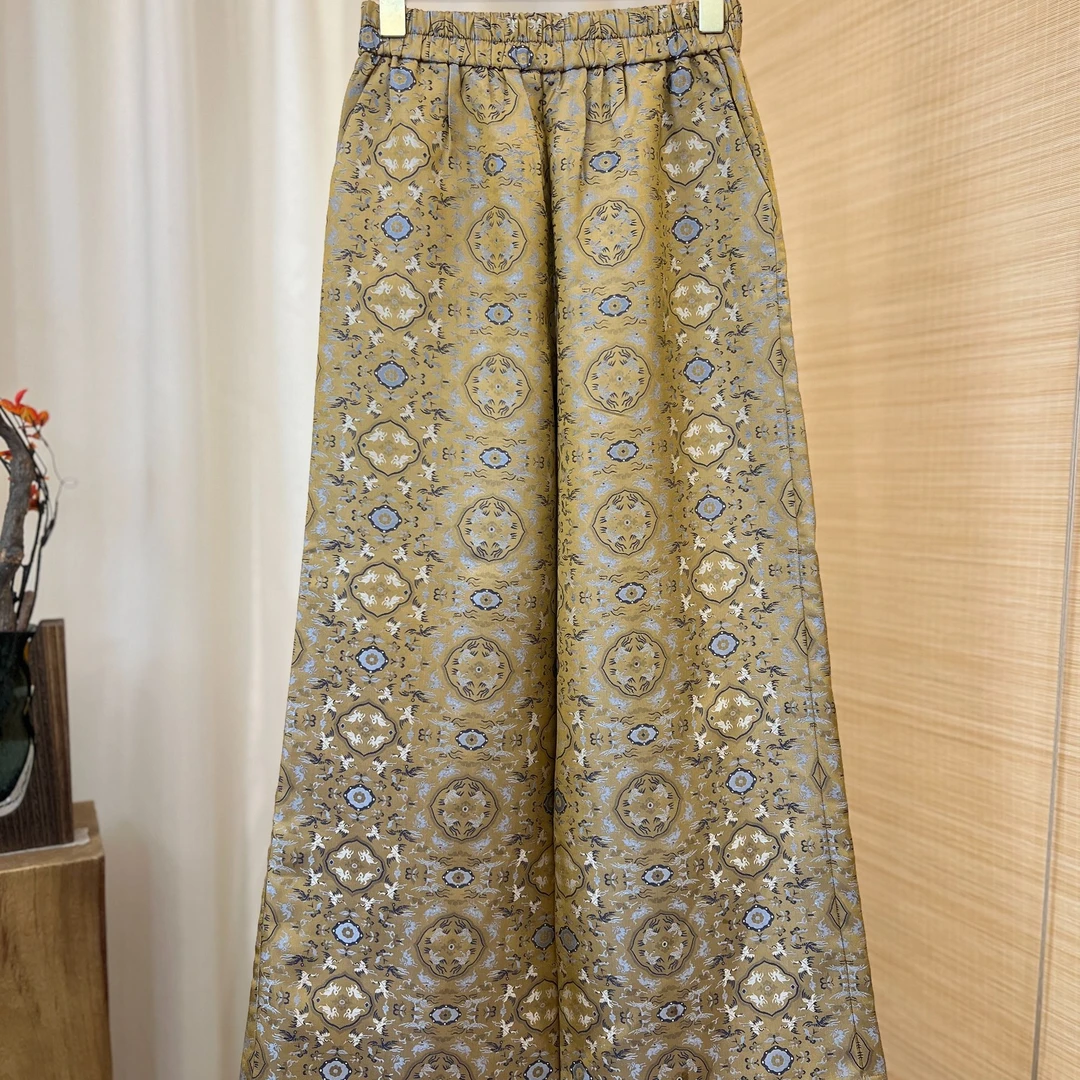 有件晴衣 高端非遗宋锦鹤鹿同春长裤中式时尚中国风气质松紧腰