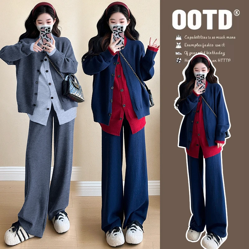 孕妇装秋冬套装时尚洋气时髦休闲宽松假两件针织毛衣慵懒风两件套