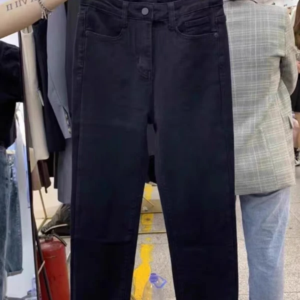 黑色直筒牛仔裤女高腰大码胖mm弹力薄款显瘦九分烟管裤子