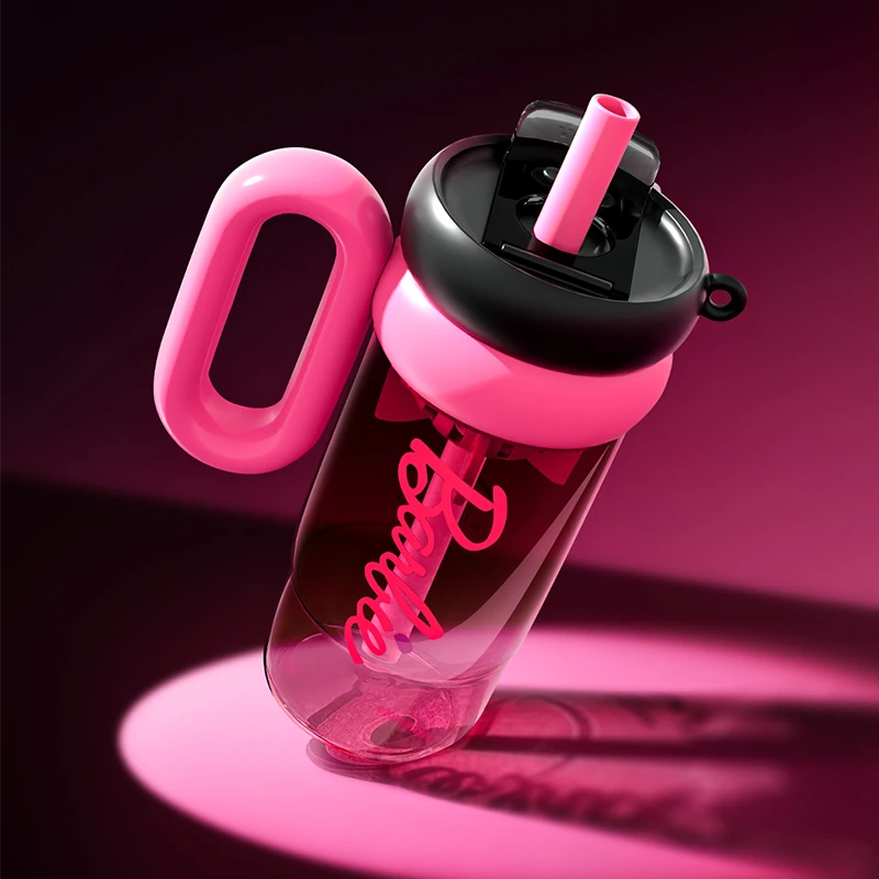 温仑山芭比联名时尚水杯直饮吸管杯补水粉色便携防漏大容量喝水杯