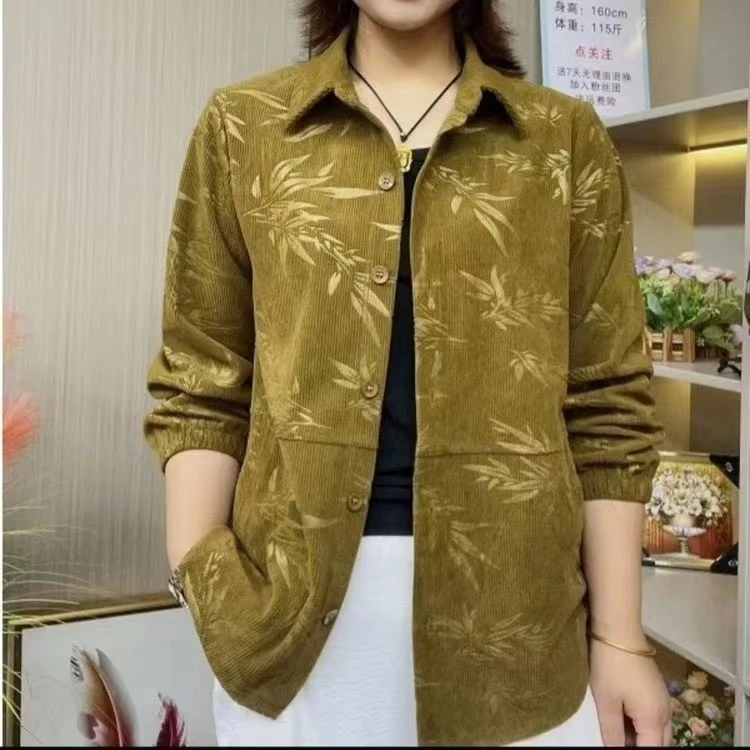中年妈妈装秋季翻领百搭长袖上衣休闲 衬衫女士春秋宽松开衫外套
