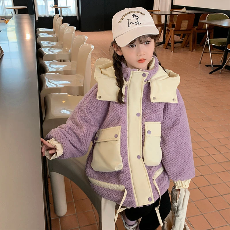 女童加绒外套2024新款洋气秋冬装儿童冬季加厚派克服大童毛毛衣潮
