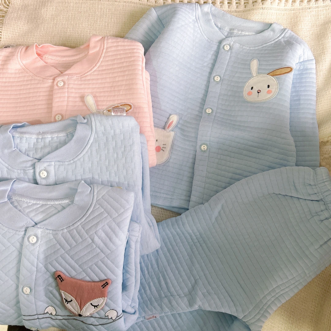 B0183三层纯棉保暖对门套装宝宝加厚保暖内衣套装秋冬