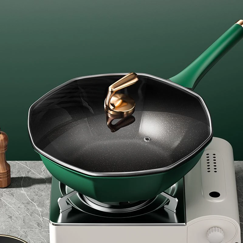 麦饭石不粘锅炒锅家用加厚金刚八角锅炒菜平底锅电磁炉燃气灶通用